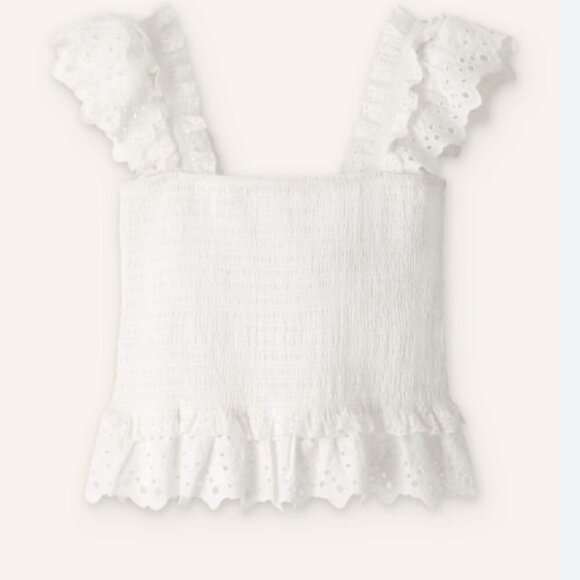 ME+EM Tops - ME+EM White Cotton Delicate Broderie Shirred Top smocked flare 10 tank cropped